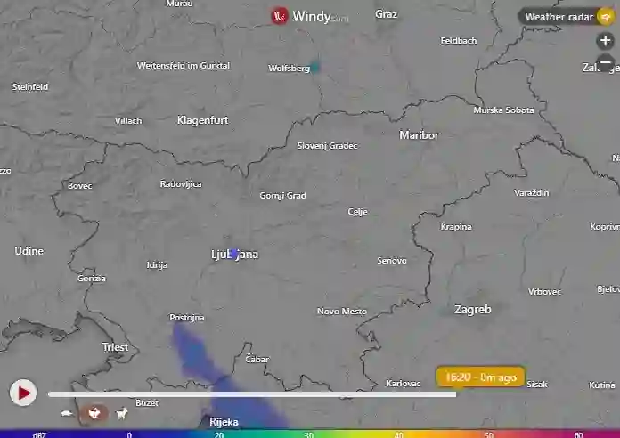 Radarska slika padavin Slovenija – kliknite za animacijo